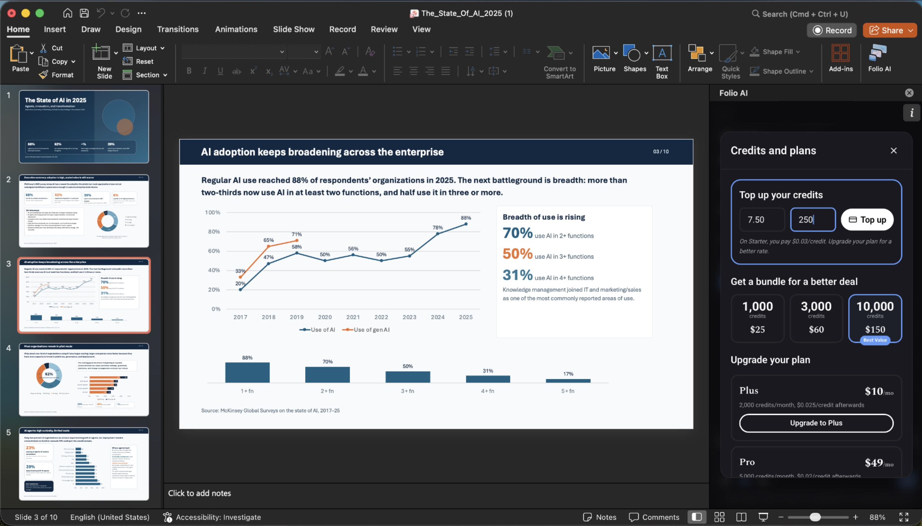 Topping up a custom amount of credits, buying a bundle, or subscribing to a plan.